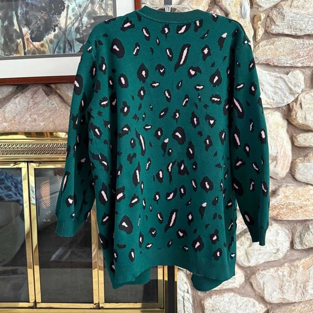 Bloomchic women’s plus 14/16 green leopard no button cardigan animal print eclec - Picture 4 of 8